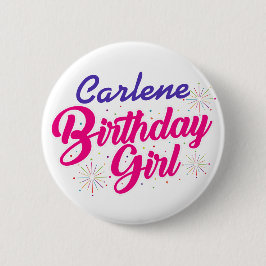 Birthday Girl Pink Text Graphic met NAME op WHITE Ronde Button 5,7 Cm