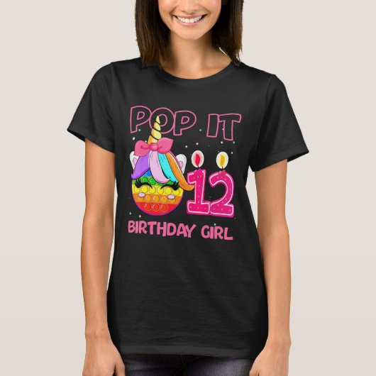 Birthday Girl Pop It 12th Birthday Unicorn Fidget  T-shirt (Voorkant)