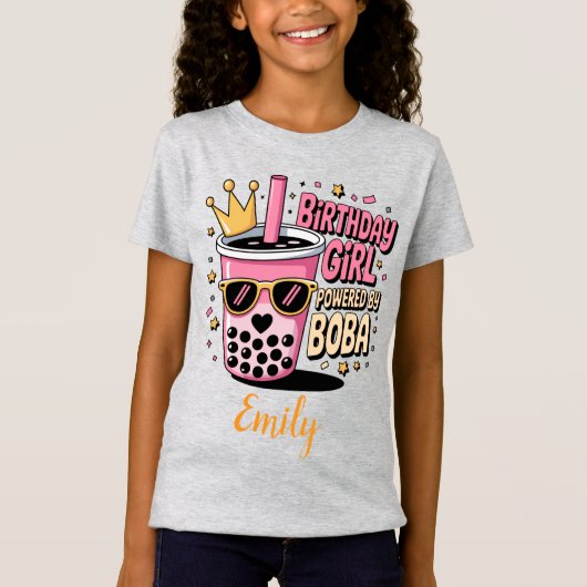 Birthday Girl Powered by Boba Bubble Tea Party T-shirt (Voorkant)