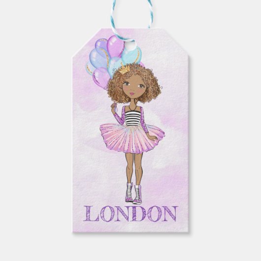 Birthday Girl Princess African American Lavender Cadeaulabel (Voorkant)