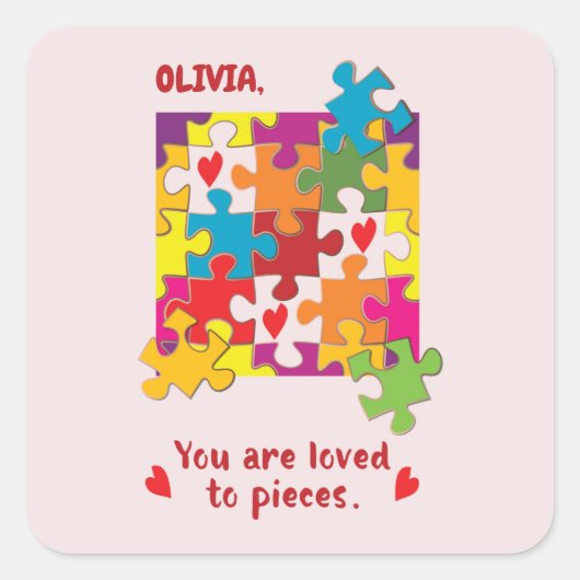 Birthday Girl Puzzle Love to Piecces Vierkante Sticker (Voorkant)