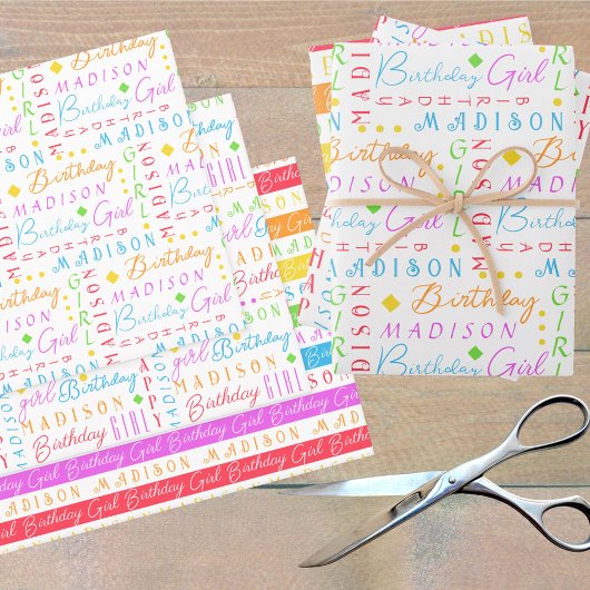 Birthday Girl Rainbow Schattige Voeg een naam toe  Inpakpapier Vel