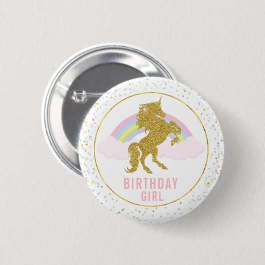 Birthday Girl Rainbow Unicorn Party Pin Ronde Button 5,7 Cm (Voorkant /achterkant)
