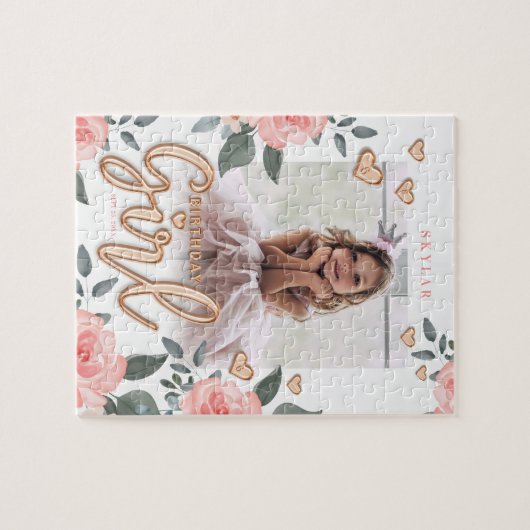 Birthday Girl Roos Gold ballonbrieven & Floral Legpuzzel (Horizontaal)