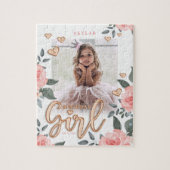 Birthday Girl Roos Gold ballonbrieven & Floral Legpuzzel (Verticaal)
