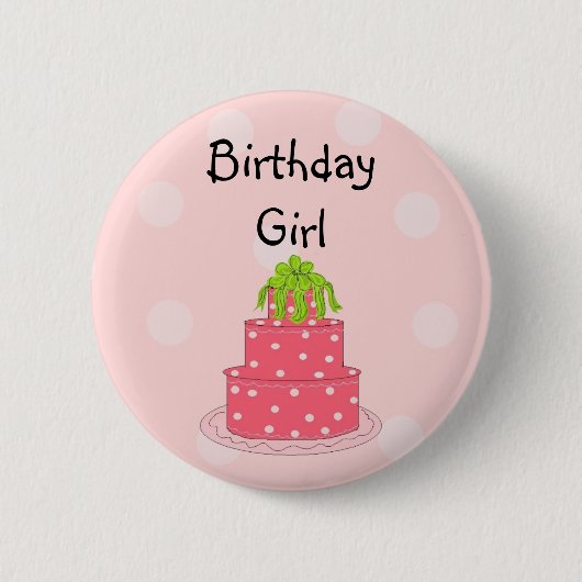 Birthday Girl - Roze Cake Ronde Button 5,7 Cm (Voorkant)