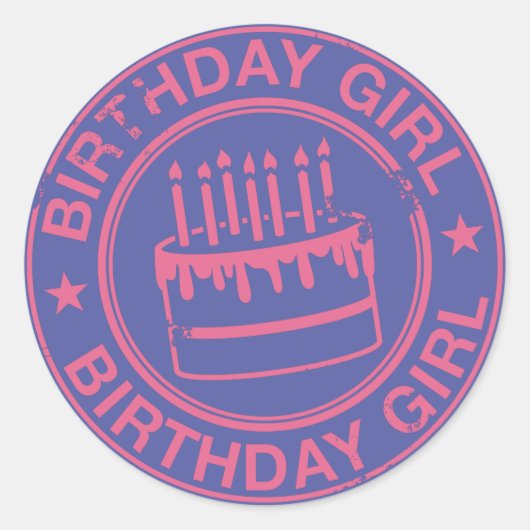 Birthday Girl-roze rubberzegel effect- Ronde Sticker (Voorkant)