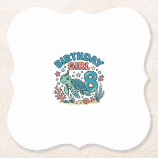Birthday Girl Sea Turtle 8th Birthday Shirt Design Kartonnen Onderzetters