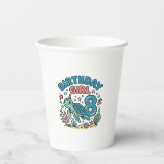 Birthday Girl Sea Turtle 8th Birthday Shirt Design Papieren Bekers