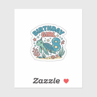 Birthday Girl Sea Turtle 8th Birthday Shirt Design Sticker