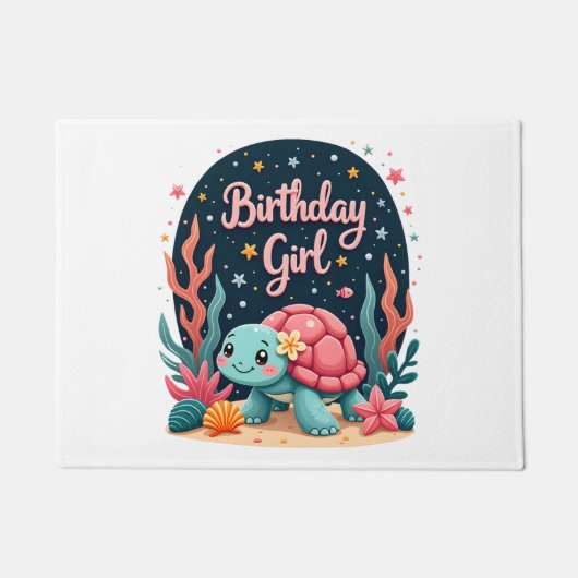 Birthday Girl Sea Turtle Theme Birthday Party Ocea Deurmat (Voorkant)