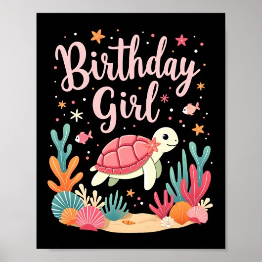 Birthday Girl Sea Turtle Theme Birthday Party Ocea Poster (Voorkant)