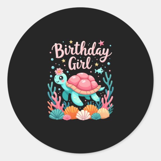 Birthday Girl Sea Turtle Theme Birthday Party Ocea Ronde Sticker (Voorkant)