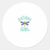 Birthday girl shirt Dragonfly birthday party tee s Ronde Sticker (Voorkant)