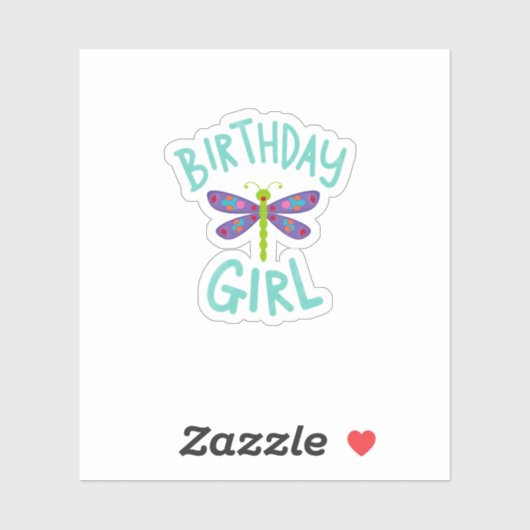 Birthday girl shirt Dragonfly birthday party tee s Sticker (Vel)