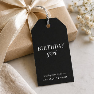 Birthday Girl Stijlvol Trendy Modern Black Simpl Cadeaulabel
