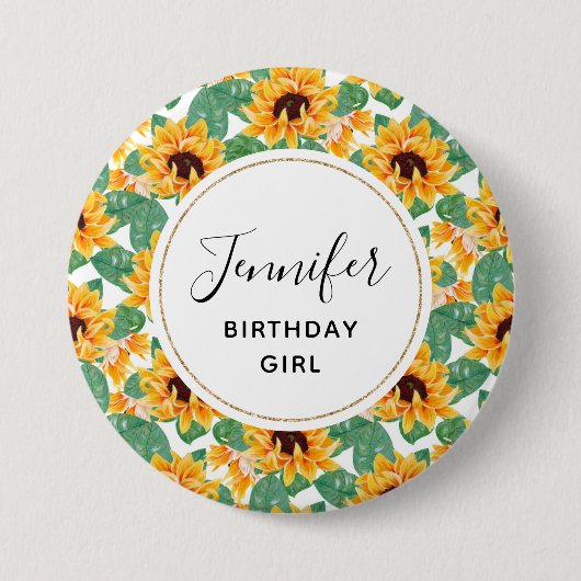 Birthday Girl Sunflower Patroon Ronde Button 7,6 Cm (Voorkant)