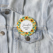 Birthday Girl Sunflower Patroon Ronde Button 7,6 Cm (In situ)