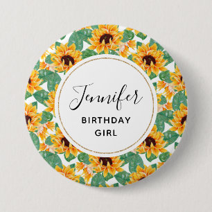 Birthday Girl  Sunflower Patroon Ronde Button 7,6 Cm