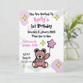 Birthday Girl Teddy Bear Invitation Kaart (Staand voorkant)