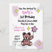 Birthday Girl Teddy Bear Invitation Kaart (Voorkant / Achterkant)