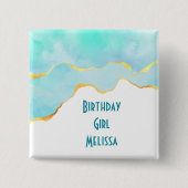 Birthday Girl Tropical Green Blue met Gold Vierkante Button 5,1 Cm (Voorkant)