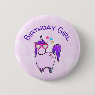 Birthday Girl Unicorn in Heart Shaped Glasses Ronde Button 5,7 Cm