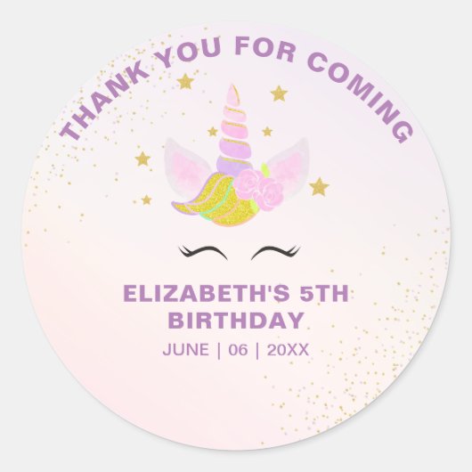 Birthday Girl Unicorn Magical Celebration Ronde Sticker (Voorkant)