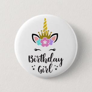 Birthday Girl Unicorn Ronde Button 5,7 Cm