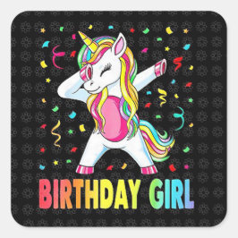 Birthday Girl Unicorn Vierkante Sticker