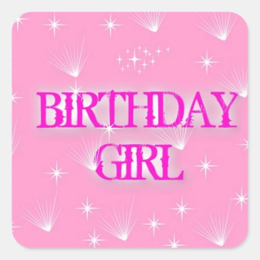 BIRTHDAY GIRL VIERKANTE STICKER (Voorkant)