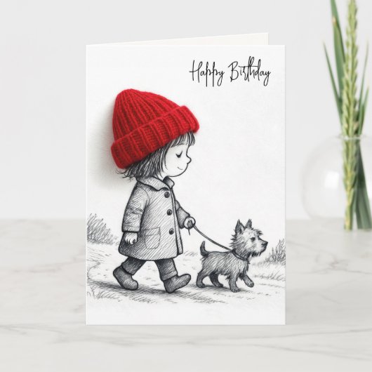 Birthday Girl Walking Her Dog Kaart (Voorkant)