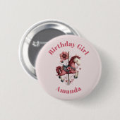 Birthday Girl Whimsical Carousel Horse Image Ronde Button 5,7 Cm (Voorkant /achterkant)