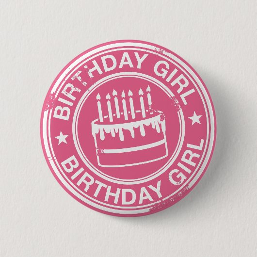 Birthday Girl-white rubberzegel effect- Ronde Button 5,7 Cm (Voorkant)