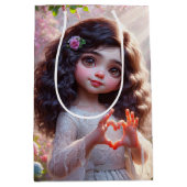 Birthday Girl with Fingers Forming a Heart Medium Cadeauzakje (Voorkant)