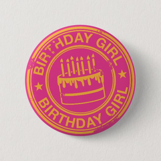 Birthday Girl-yellow rubberzegel effect- Ronde Button 5,7 Cm (Voorkant)