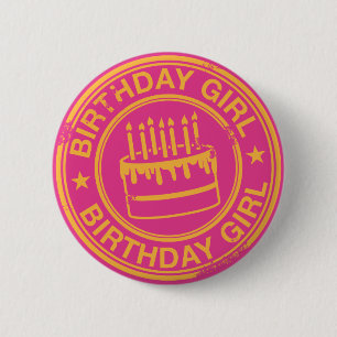 Birthday Girl-yellow rubberzegel effect- Ronde Button 5,7 Cm