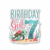 Birthday Girls 7th Sea Turtle 7 Year Old Ocean Aqu Sticker (Voorkant)