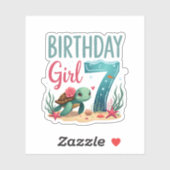 Birthday Girls 7th Sea Turtle 7 Year Old Ocean Aqu Sticker (Vel)