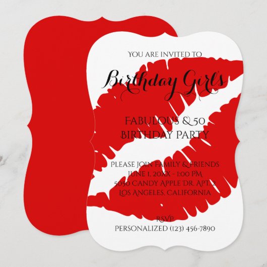 'Birthday Girl's Fabulous & 50 Bright Red Lipstick Kaart (Voorkant / Achterkant)