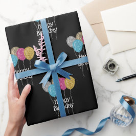 Birthday Glitter Balloons Patroon Cadeaupapier