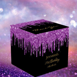 Birthday glitter black paarse sparkle monogram bedankdoosjes