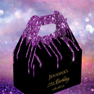Birthday glitter black paarse sparkle monogram bedankdoosjes