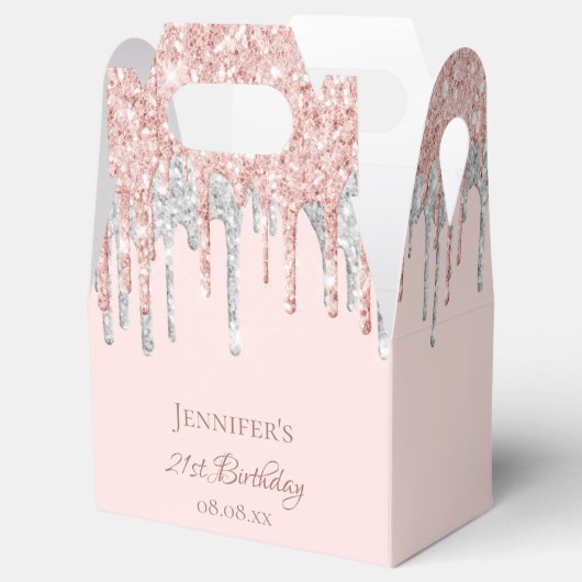 Birthday glitter blush roze zilver monogram bedankdoosjes (Geopend)