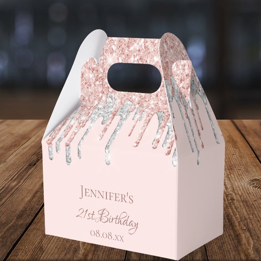 Birthday glitter blush roze zilver monogram bedankdoosjes