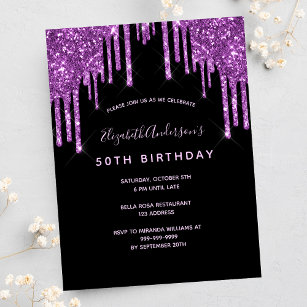 Birthday glitter drips black purple uitnodiging