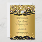 Birthday Glitter Gold Black Confetti Invite Kaart (Achterkant)