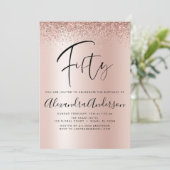 Birthday Glitter Roos Gold Pink Glam Uitnodiging (Staand voorkant)