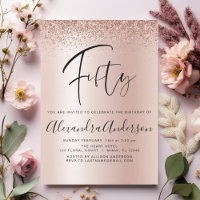 Birthday Glitter Roos Gold Pink Glam Uitnodiging
