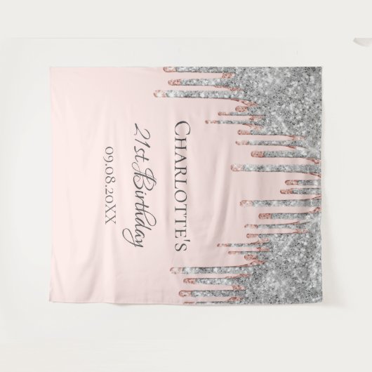 Birthday glitter roos Gold zilverkleurig zwart roz Wandkleed (Voorkant (horizontaal))